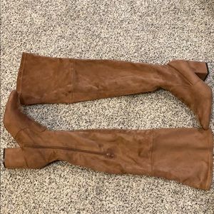 Thigh High Cognac Faux Suede Boots